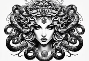 Medusa with stone eyes and snakes for hair tattoo idea