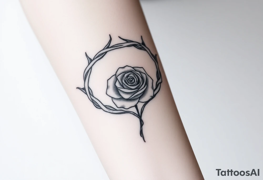 Crown of braided thorns with a rose with a stem in the middle tattoo idea