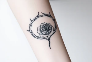 Crown of braided thorns with a rose with a stem in the middle tattoo idea