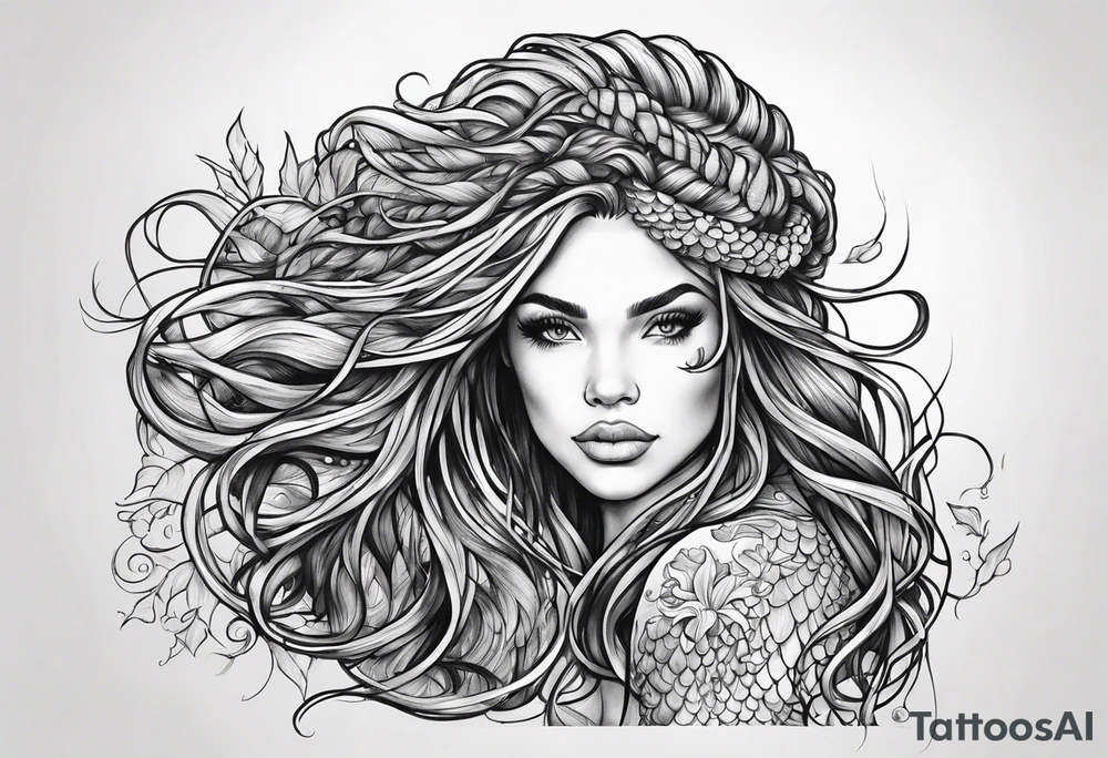 Mermaid dreadlocks tattoo idea