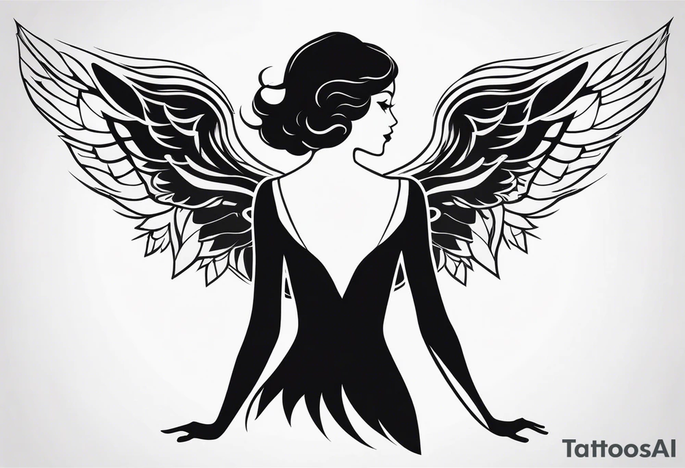 silhouette of a girl with wings made out of glass tattoo idea