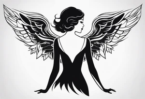 silhouette of a girl with wings made out of glass tattoo idea