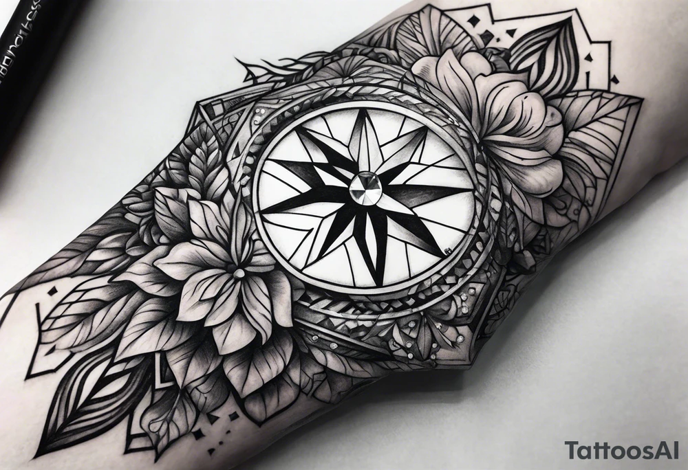 Sleeve on the forearm with a diamond in the middle tattoo idea