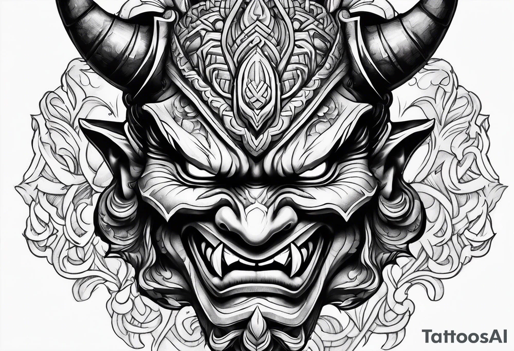 Protection against evil Oni mask tattoo idea