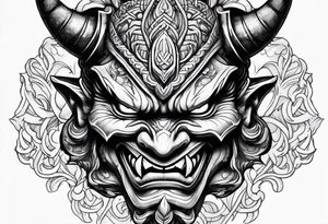 Protection against evil Oni mask tattoo idea