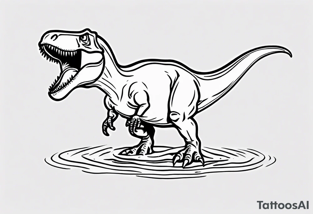 happy t rex outline in a pool tattoo idea
