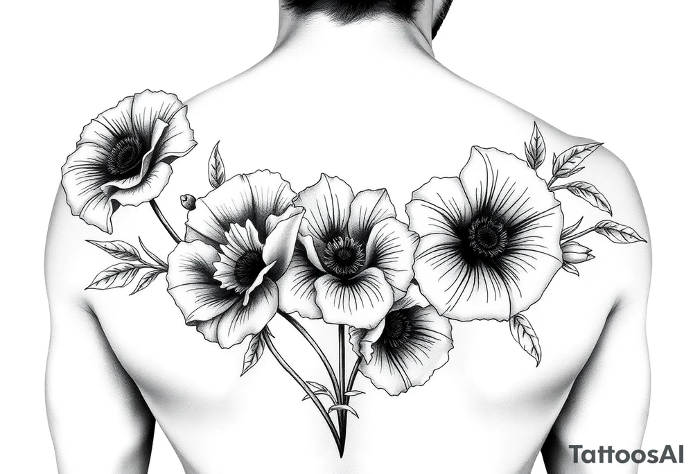 It will be a fore arm tattoo in the neo american traditional style. I want to incorporate a few different flowers: poppy's, morning glorys, narcisus tattoo idea
