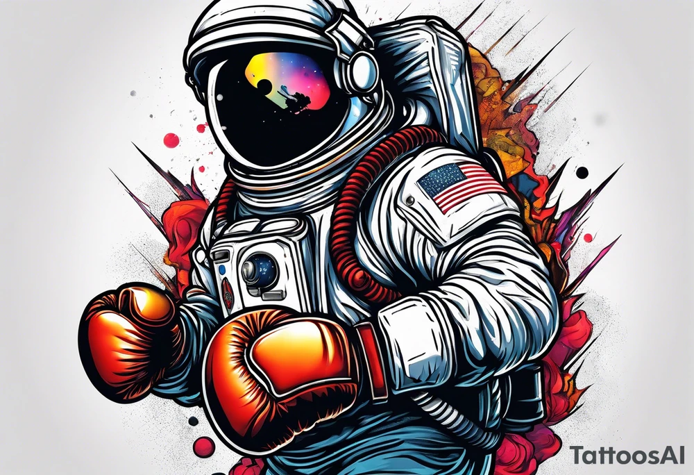 Astronaut with boxing gloves tattoo idea