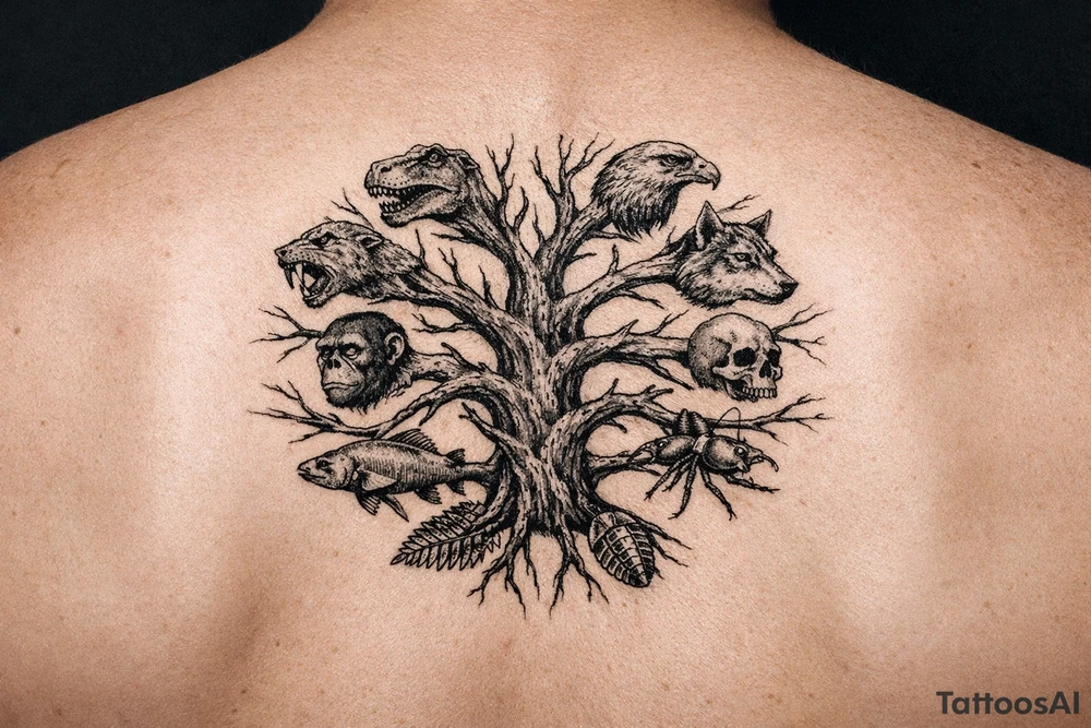 species phylogeny tree as tree branches tattoo idea