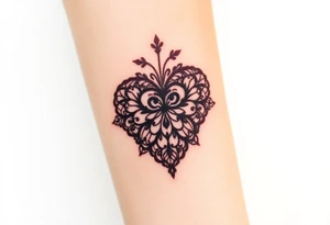 A deep burgundy lace heart, softly fading into a watercolor effect, symbolizing love and passion tattoo idea