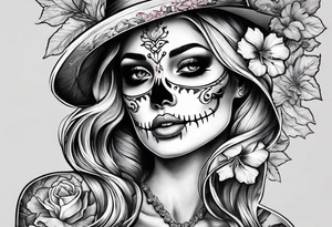 femmale skeleton with hibiscus tattoo idea