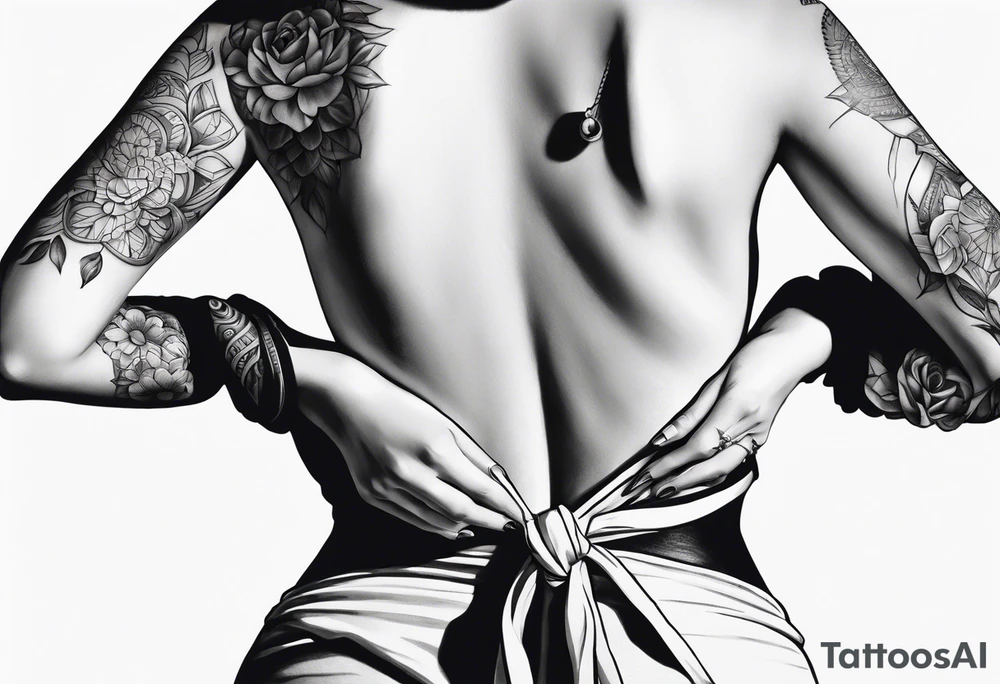 female arms tied behind her back close-up tattoo idea
