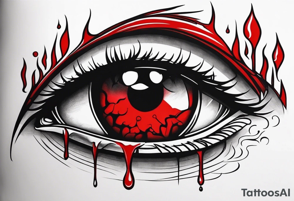 Bleeding one red eye tear sleeve tattoo design tattoo idea