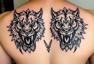 powerful majestic faces with huge eyes and teeth tattoo idea