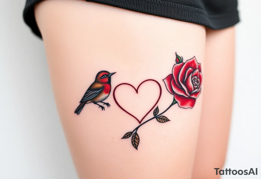 Robin bird and red rose with infinity heart tattoo idea