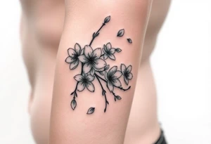 delicate cherry blossoms swirling in spring breeze with petals tattoo idea