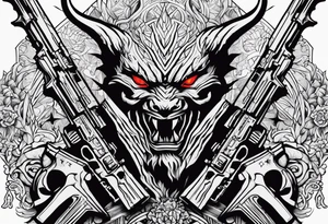 Satan and two AK-47's tattoo idea