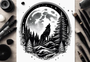 Moon
Wolf
Forest tattoo idea
