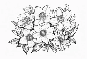 Bouquet including Held together with a bow:
DAFFODIL
JONQUIL
ASTER
MORNING GLORY tattoo idea