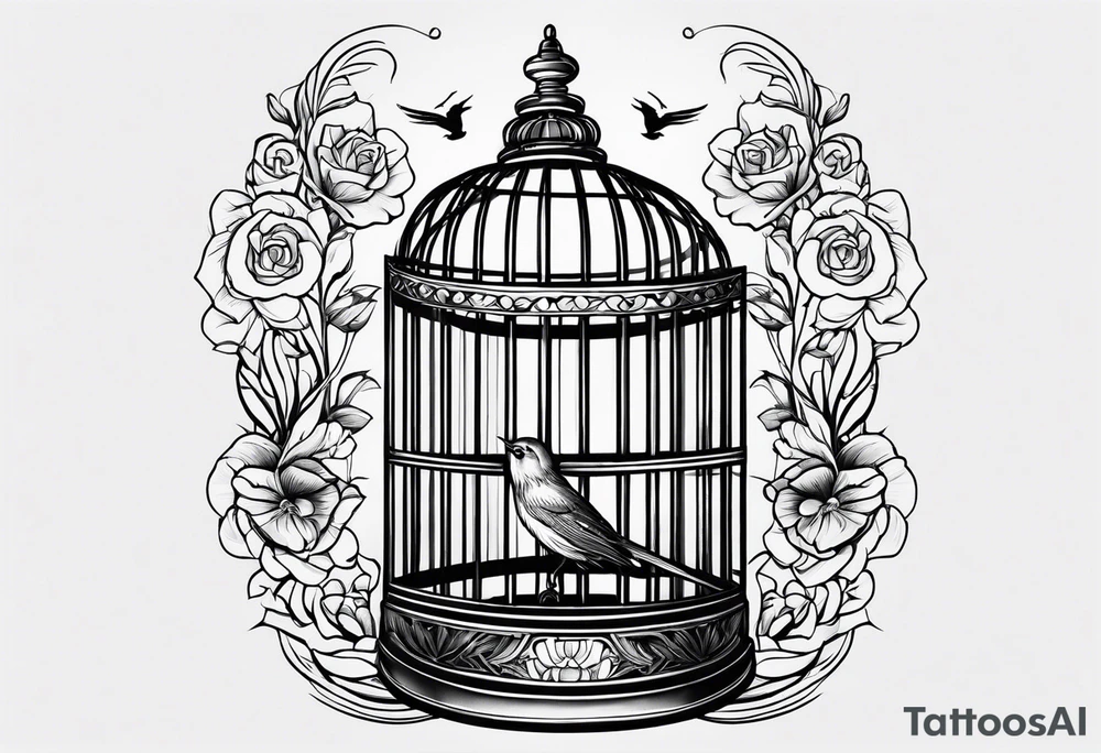 Empty Bird cage door open tattoo idea