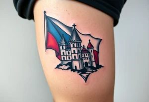 A typical Czech flag waving behind a medieval castle tattoo idea