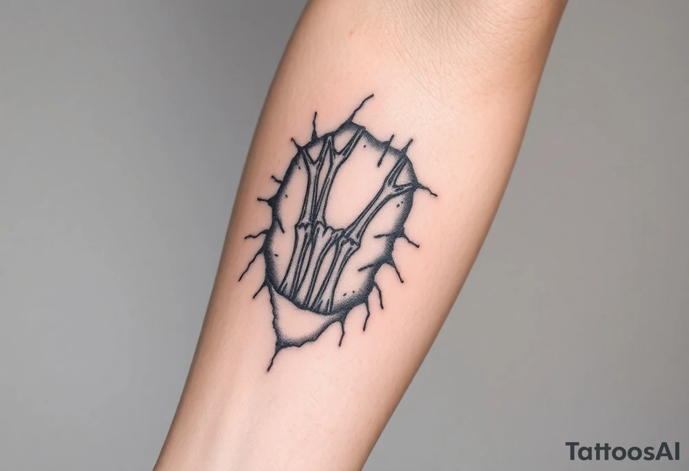 Forearm bones visible thru ripped skin and tissue tattoo idea