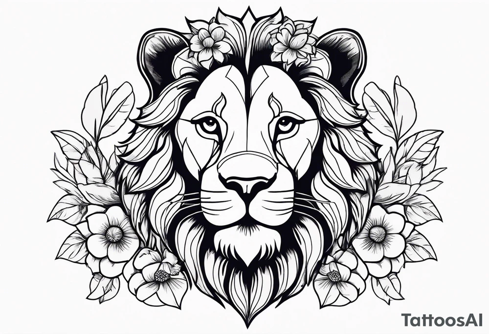 Lion with flowers tattoo idea