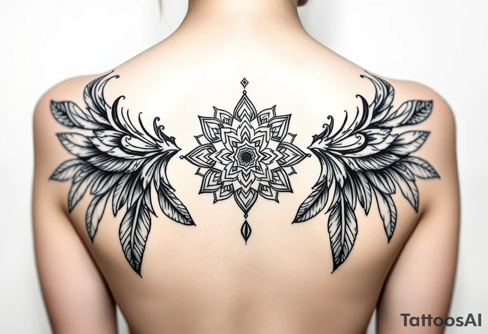spiritual feathers ornamental mandala shaman tattoo idea