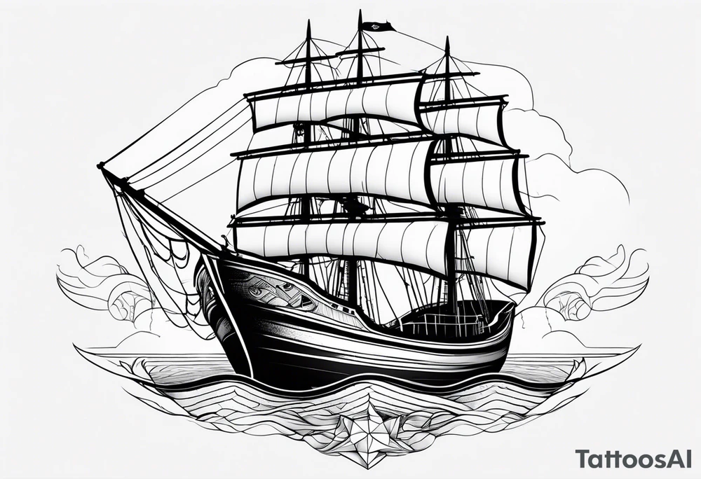 Animais marinhos, barco, âncora, bússola tattoo idea