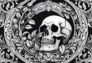 Grave stone with leafy vines wrapped around it tattoo idea