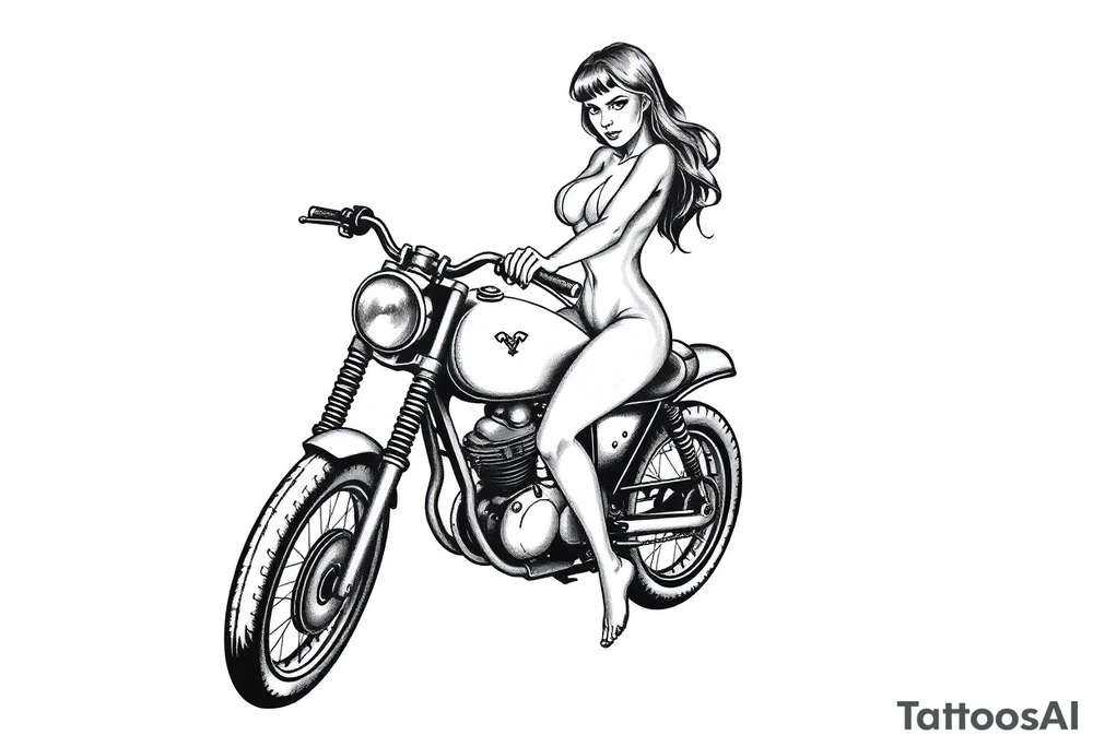 naked girl on motorcycle, slut, angry, leather tattoo idea