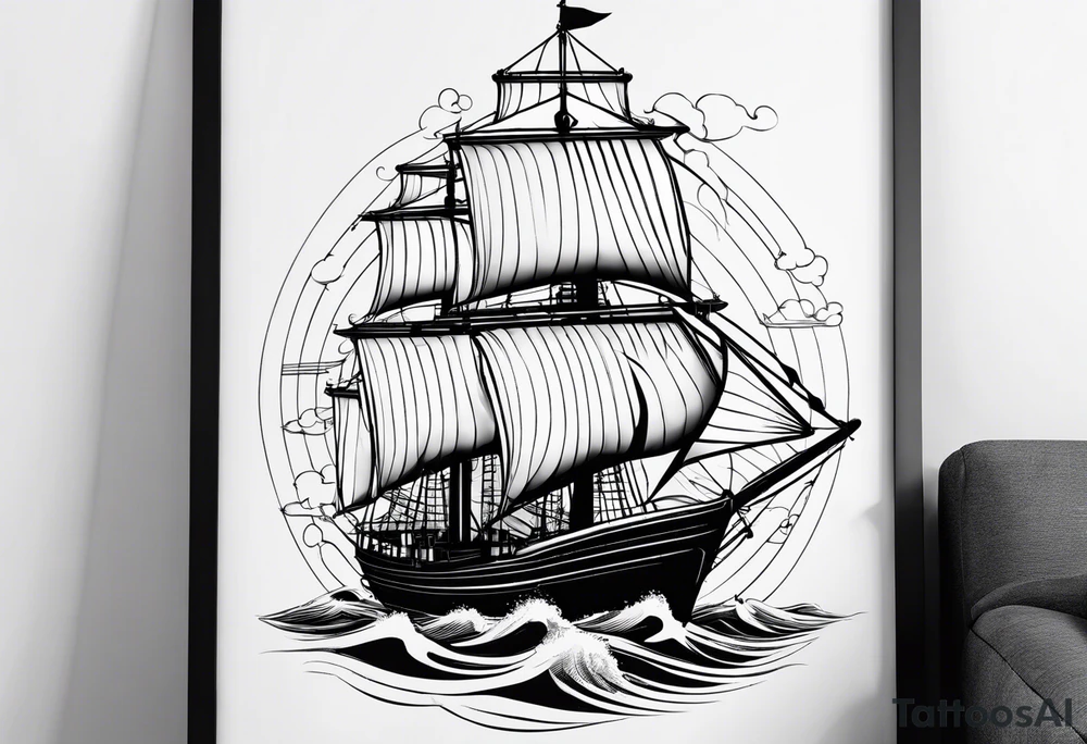 phare maritime dans un bateau a voiles. tattoo idea