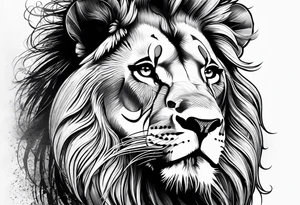 lion meshed with woman tattoo idea