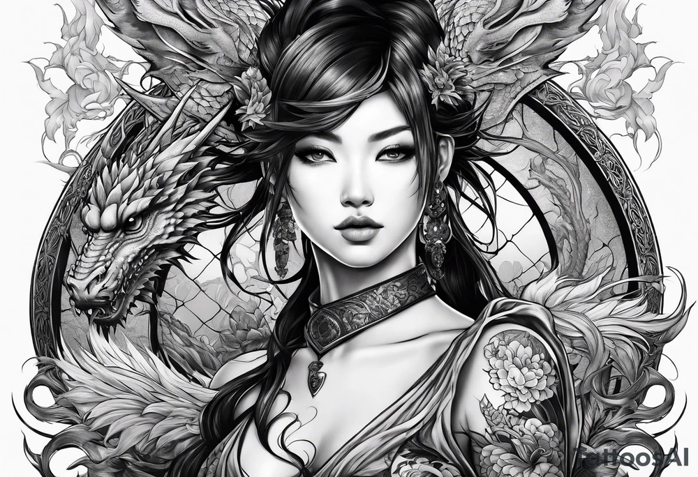 fit in one sheet warrior nymph with dragon tattoo idea