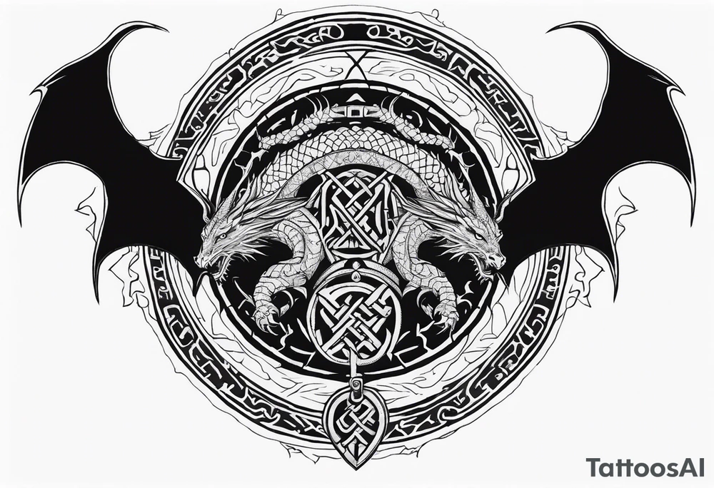 orobourus made from a dragon surrounding vegvisir, the vegvisir symbol should be black line work that is somewhate ancient feeling tattoo idea