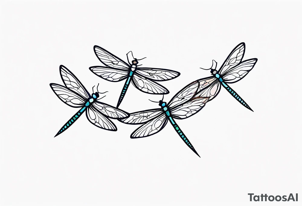 4 dragonflies flying together simple tattoo idea