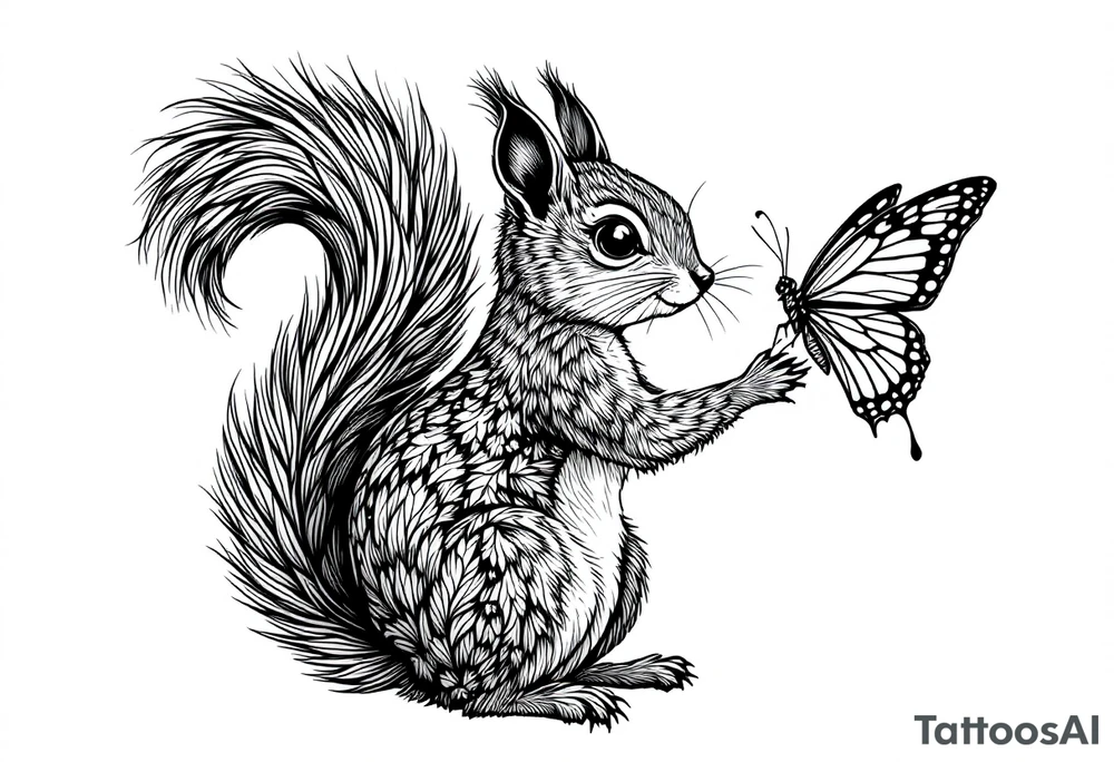 A squirrel holding a butterfly tattoo idea