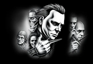 Horrormovie icon Michael Myers. I want the other horror movie icons to be filler behind Michael Myers tattoo idea