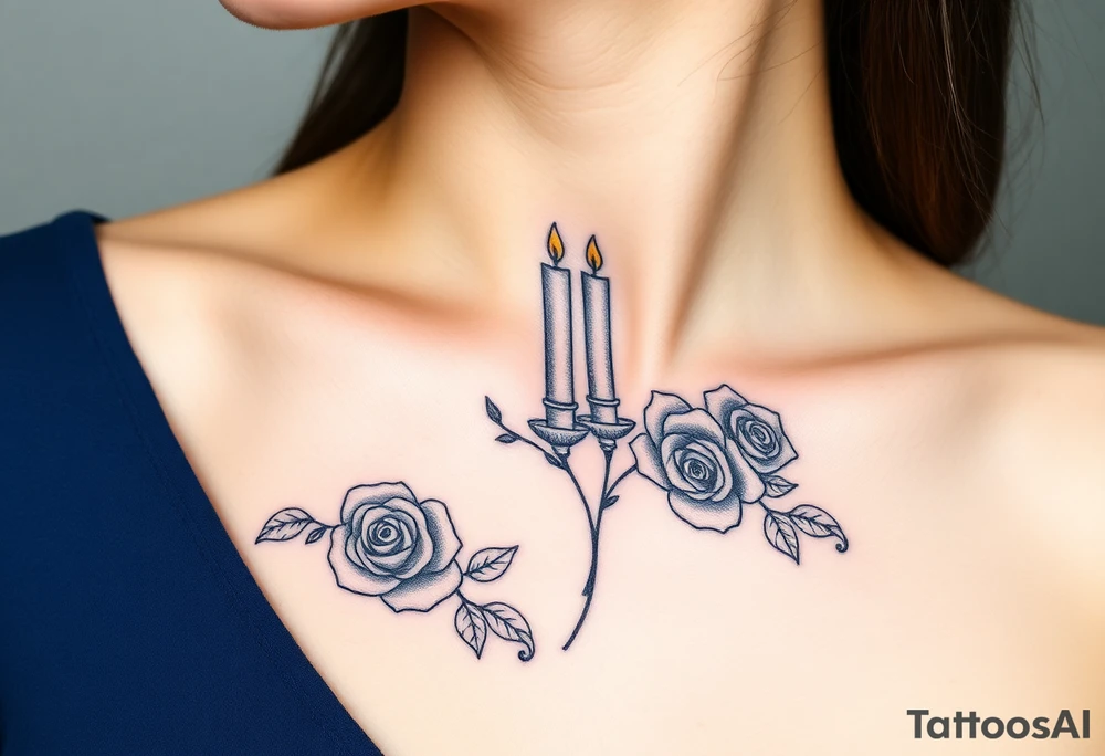 Blue, 2 roses, 2 candles tattoo idea