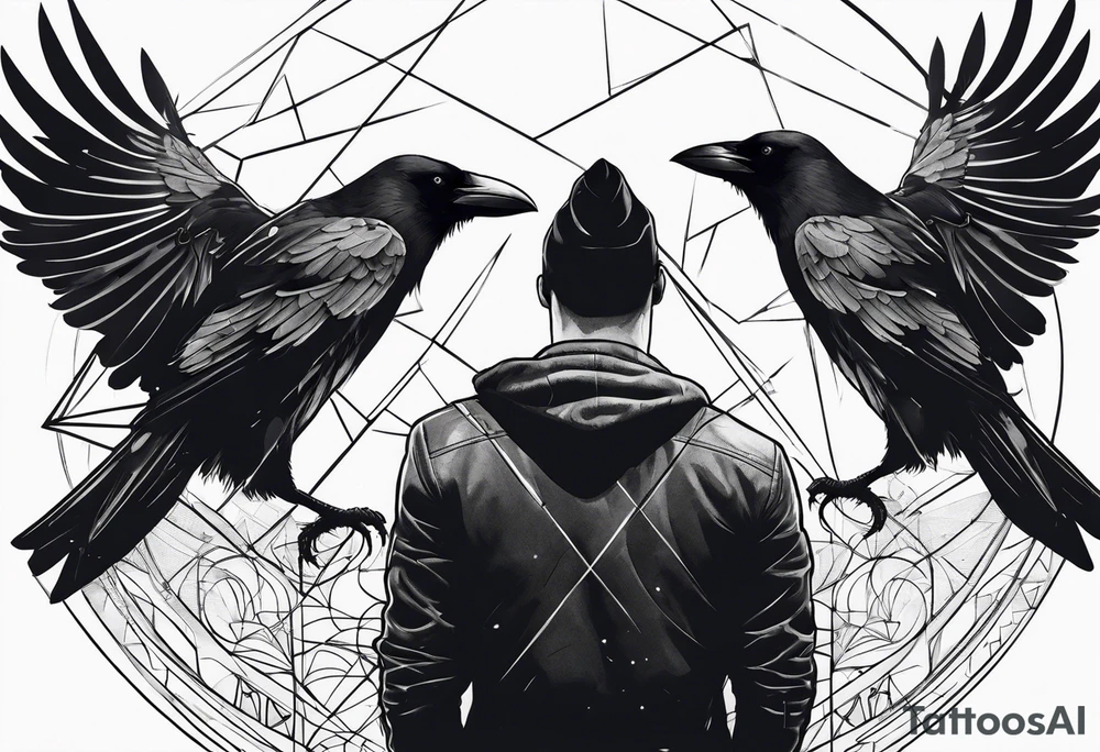 Crows flying out of a man’s back tattoo idea