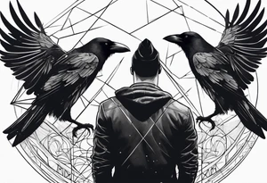 Crows flying out of a man’s back tattoo idea