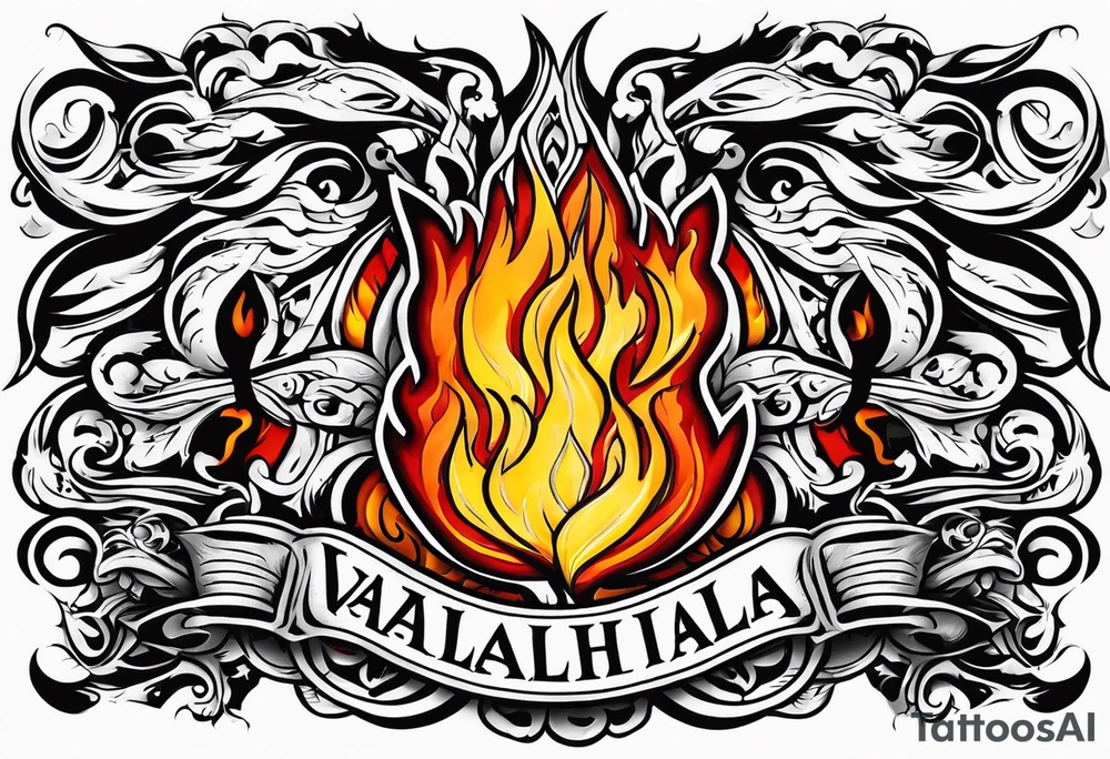 Valhalla on fire flames tattoo idea