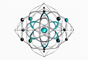 long quantum atoms chain with spiritual elements tattoo idea