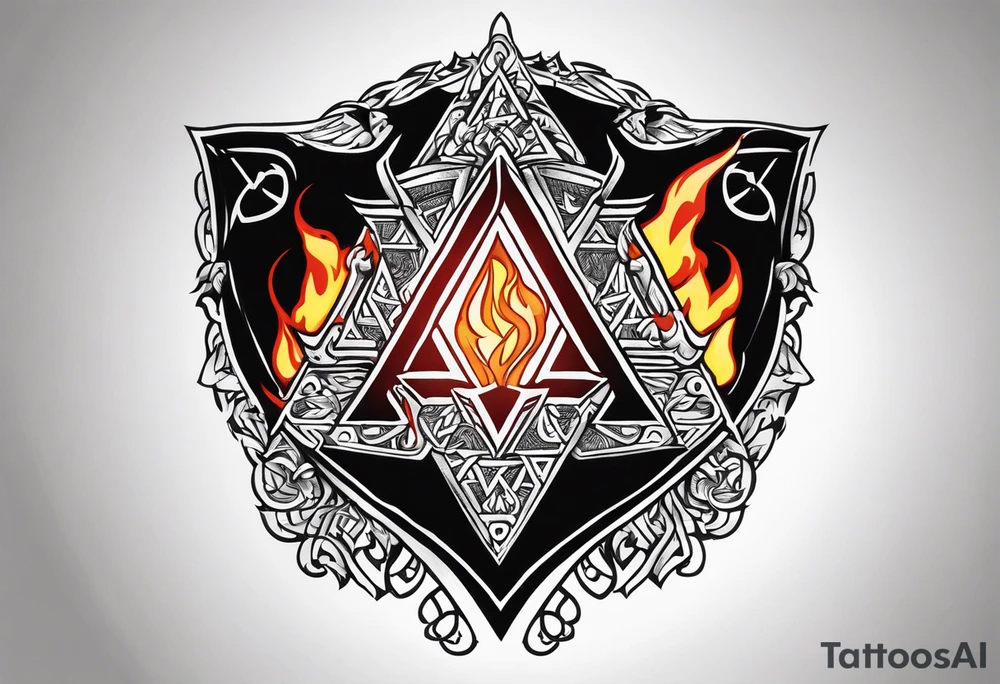 Valhalla sword shield dragon axe Valknut fire tattoo idea Valhalla sword shield dragon axe Valknut fire tattoo idea
