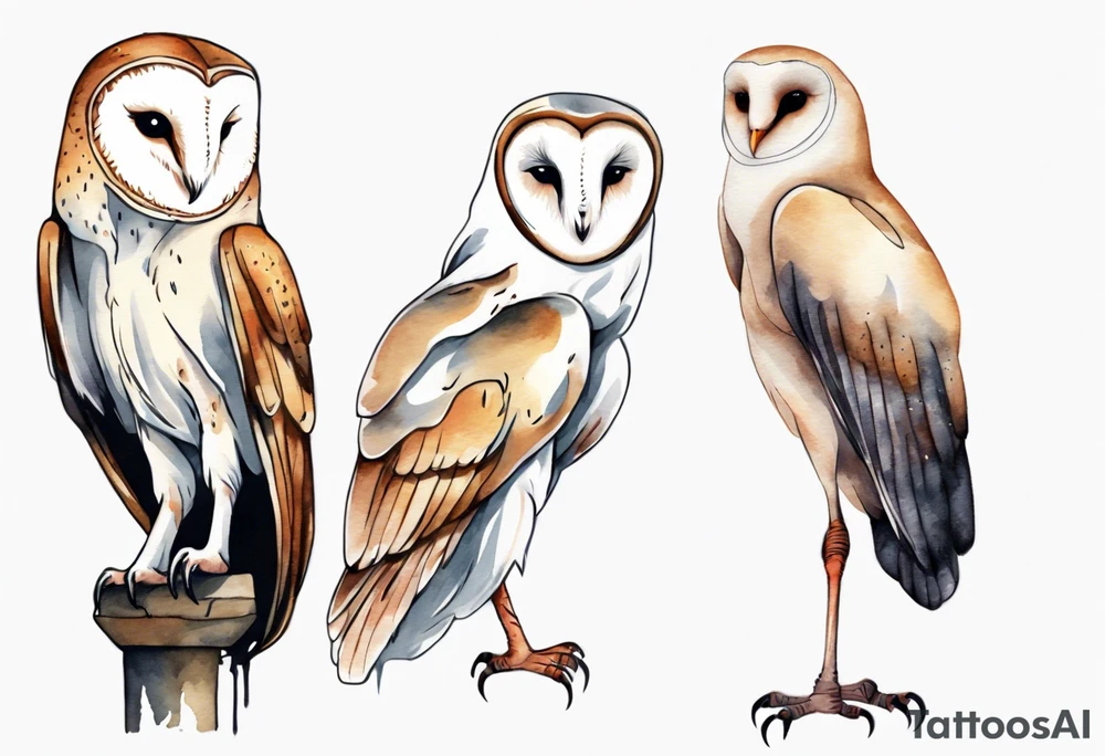a barn owl with the legs of a stork walking at night tattoo idea