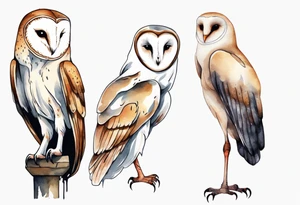 a barn owl with the legs of a stork walking at night tattoo idea