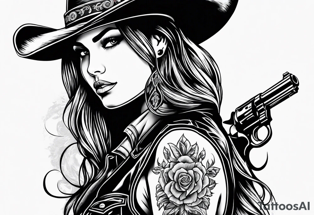 Cowgirl with revolver tattoo idea