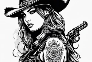 Cowgirl with revolver tattoo idea