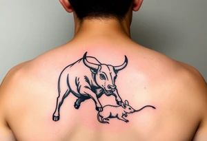 Bull chasing a rat traditional with color lower back 
 Give me me a different example tattoo idea