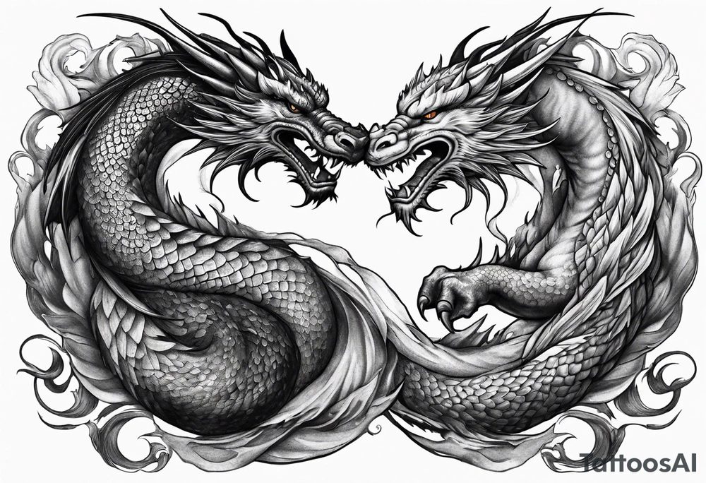 Ying yang dragons in a fighting eachother , with full bodies tattoo idea